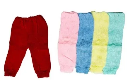 Pantalones de estambre para bebé en colores rojo, rosa, azul, amarillo y verde menta con cintura elástica.