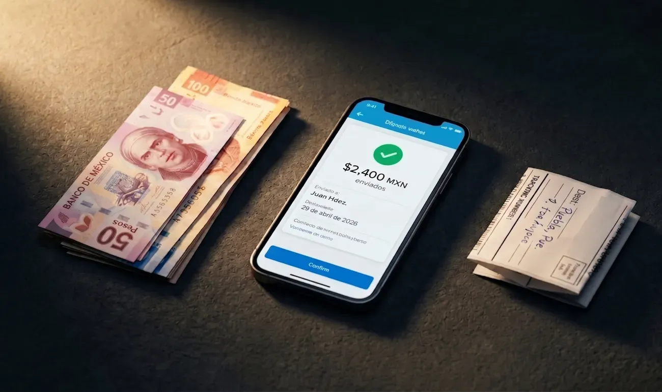Hoja de pedido rodeada de métodos de pago: tarjeta, celular con transferencia, efectivo y nota pendiente. Flexibilidad para pagar.