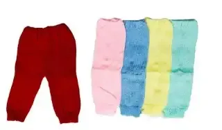 Pantalones de estambre para bebé en colores rojo, rosa, azul, amarillo y verde menta con cintura elástica.
